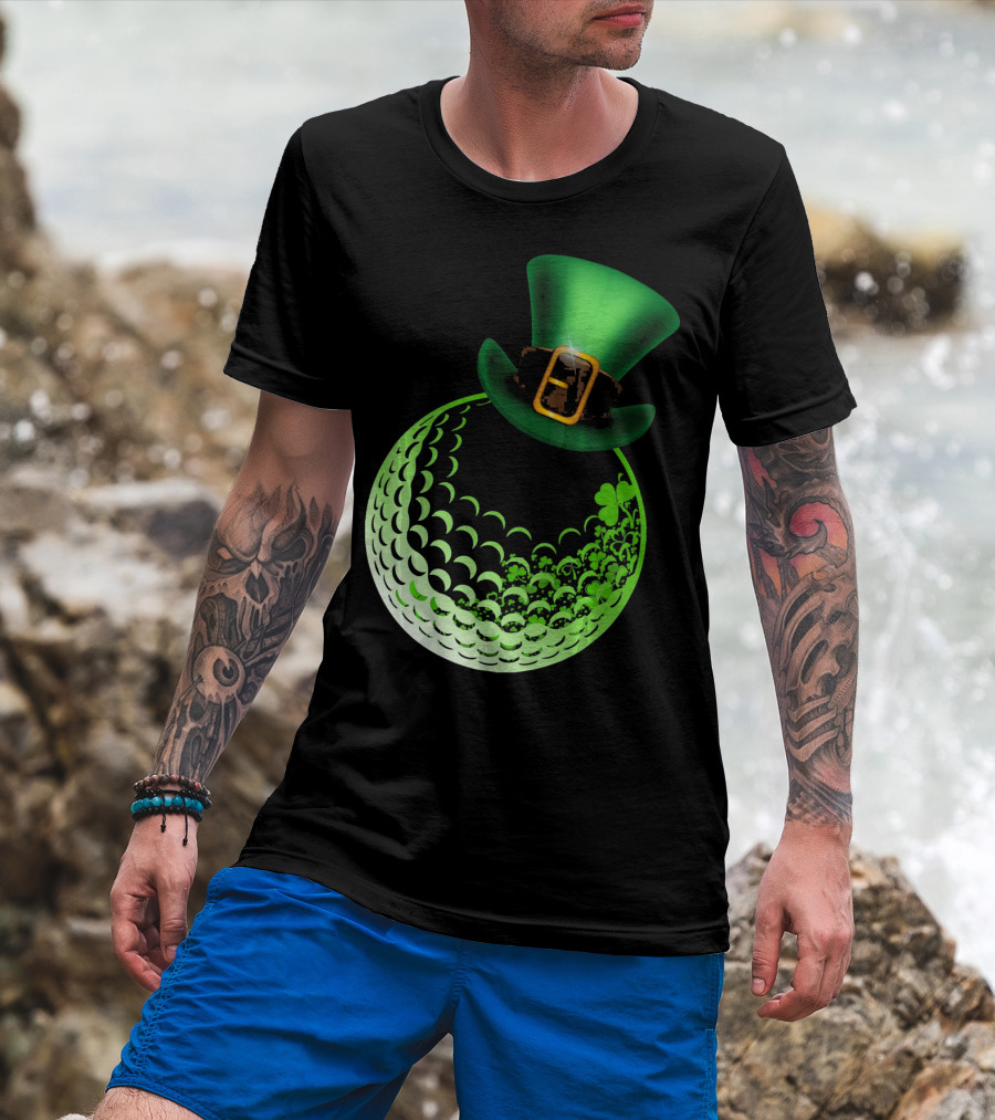 Shamrock Golf Ball With Leprechaun Hat St Patrick's Day Fun T-Shirt
