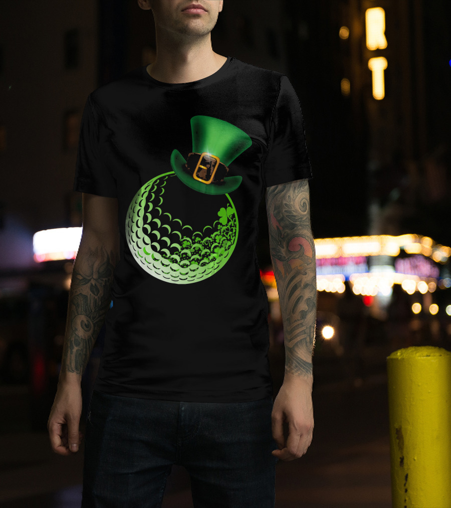 Shamrock Golf Ball With Leprechaun Hat St Patrick's Day Fun T-Shirt