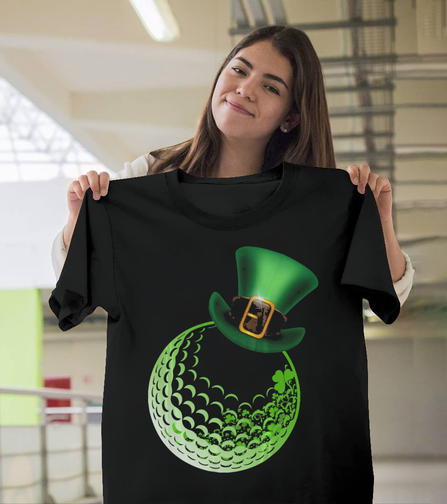 Shamrock Golf Ball With Leprechaun Hat St Patrick's Day Fun T-Shirt