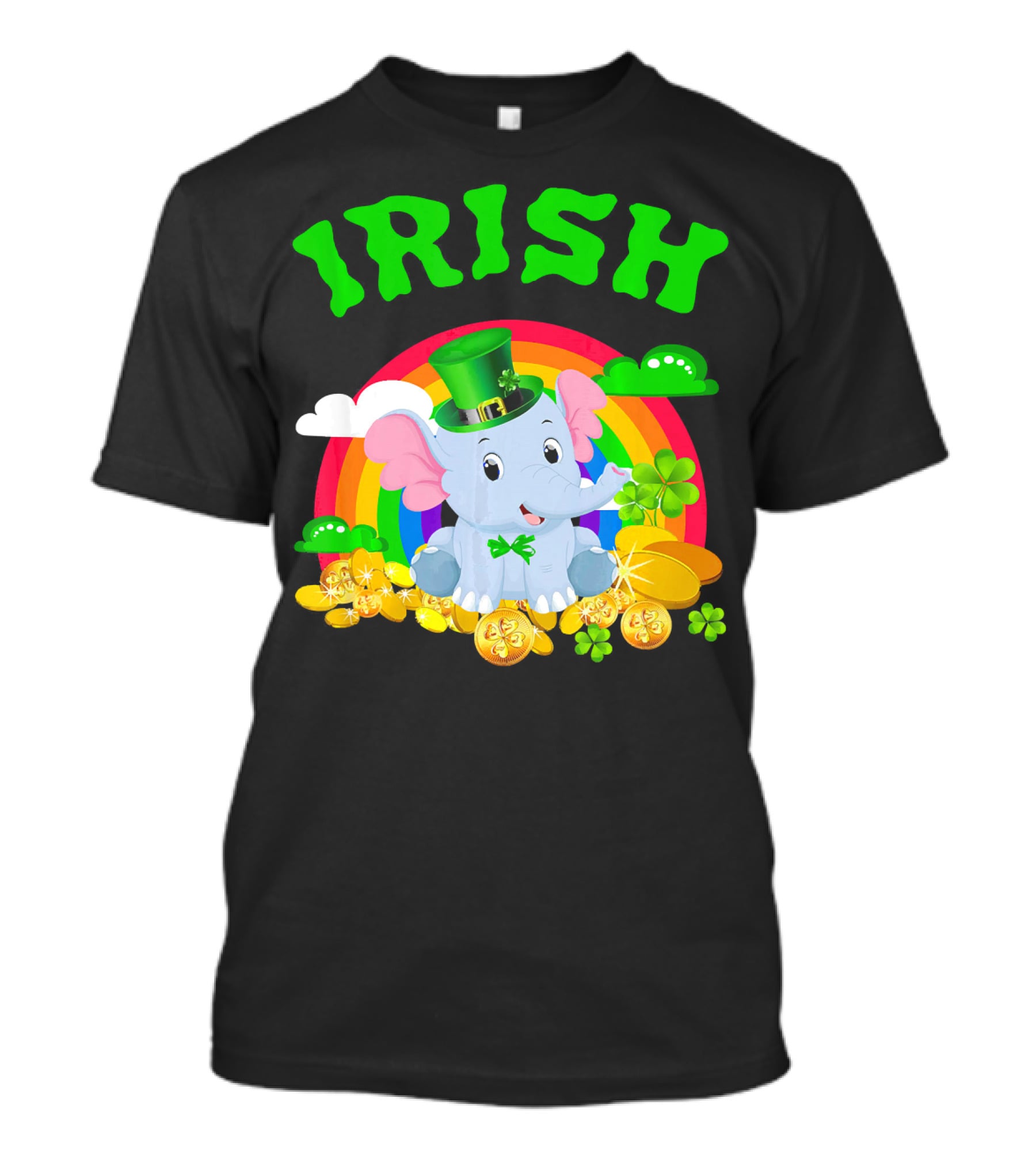 Irish Elephant St Patricks Day Rainbow Coins Clover T-Shirt