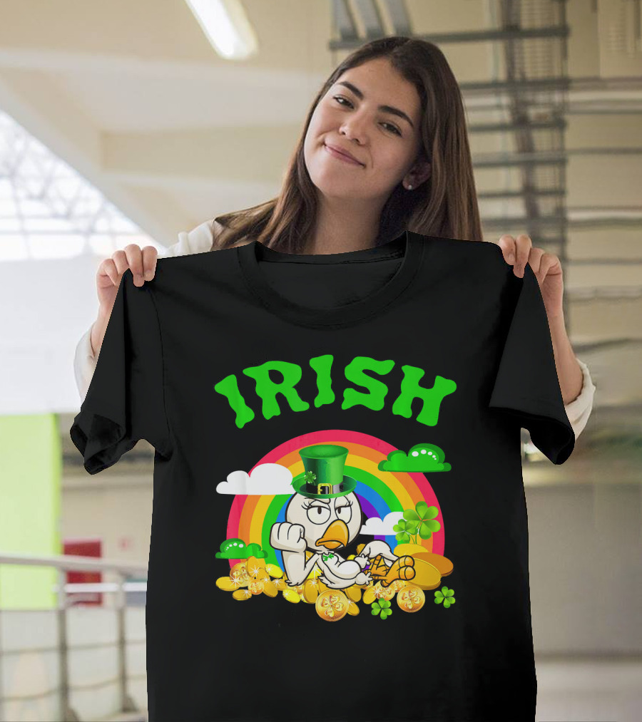 Irish Chicken Funny St Patricks Day Rainbow Gold Coins T-Shirt