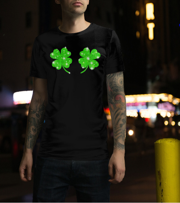 Shake Your Shamrocks Green Sparkle 4 Leaf Clover T-Shirt