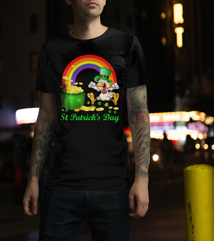 St Patrick's Day Chicken Leprechaun With Pot Of Gold And Rainbow T-Shirt