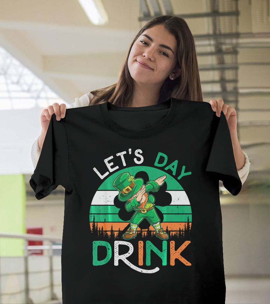 LET'S DAY DRINK LEPRECHAUN DABBING SHAMROCK IRELAND FLAG T-Shirt