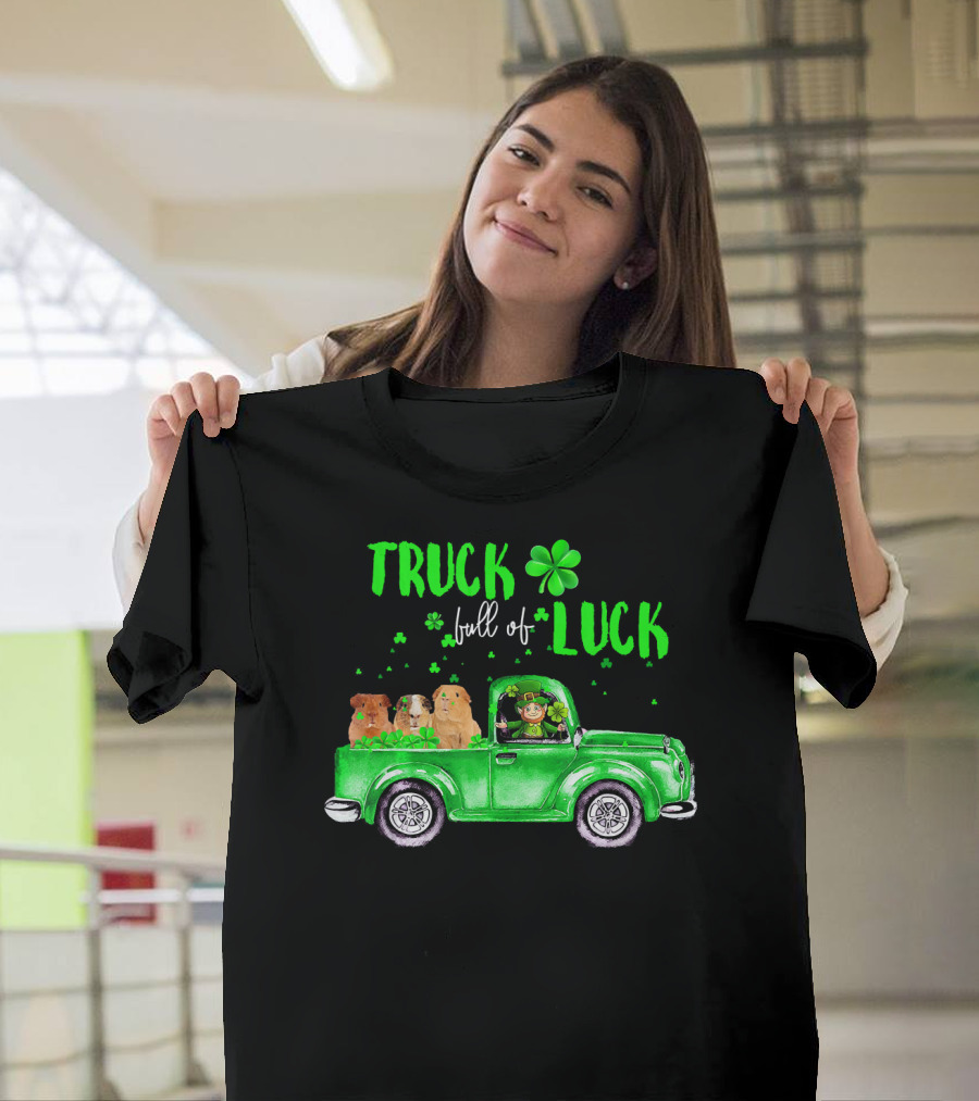 Truck Full Of Luck Green Pick-Up With Guinea Pigs And Leprechaun T-Shirt