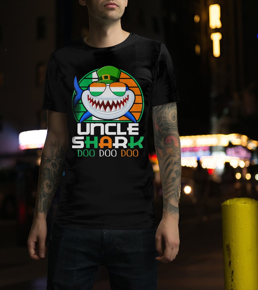 Uncle Shark Doo Doo Doo Funny St. Patrick's Day Irish Hat And Colors T-Shirt