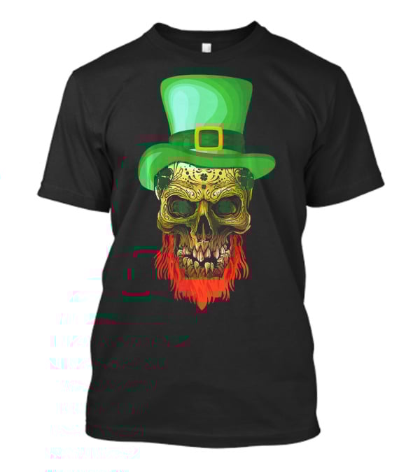 Skull Leprechaun Irish Green Hat Red Beard T-Shirt