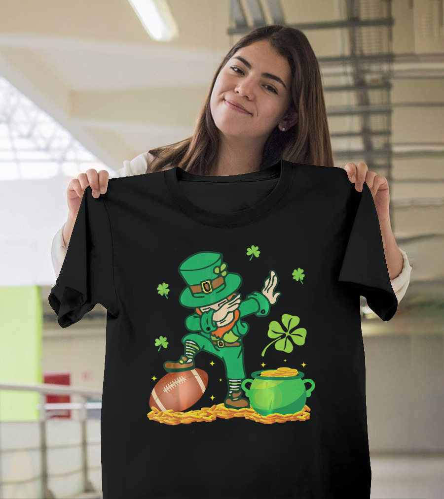 Leprechaun Dabbing with Football Shamrocks and Pot of Gold T-Shirt