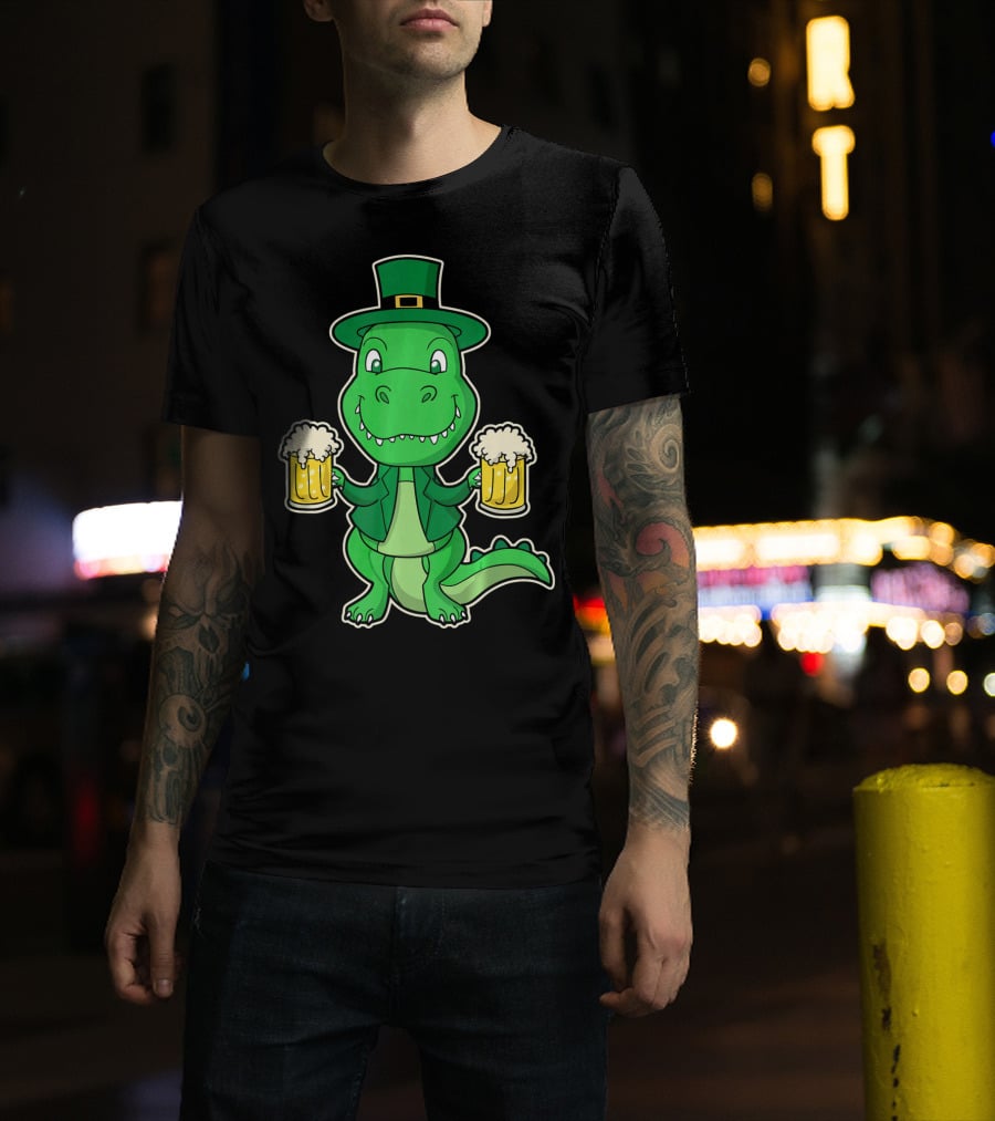 Leprechaun Dinosaur With Beers St. Patrick's Day T-Shirt
