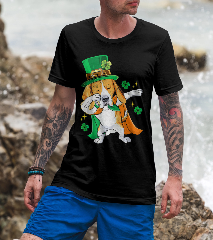 Beagle Dabbing Leprechaun St Patricks Day Shamrocks T-Shirt