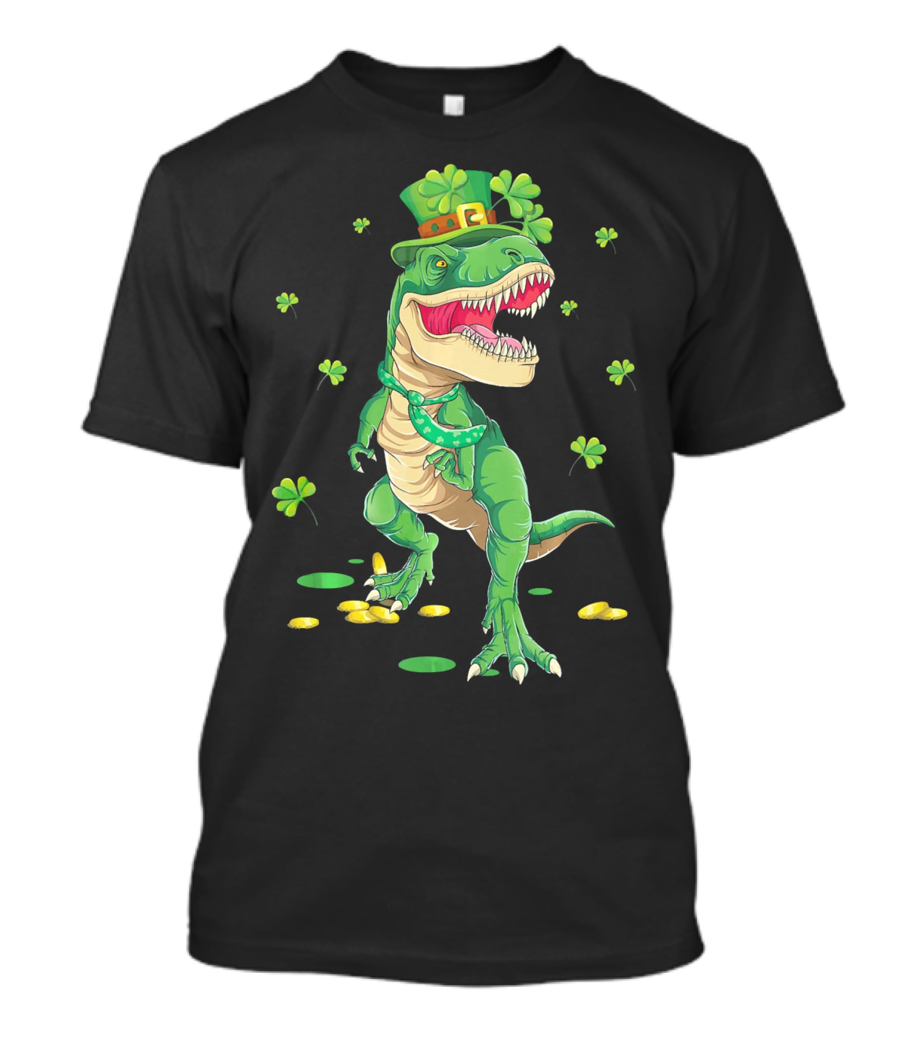 Happy St. Patrick’s Day Dinosaur Leprechaun Shamrocks Gold T-Shirt