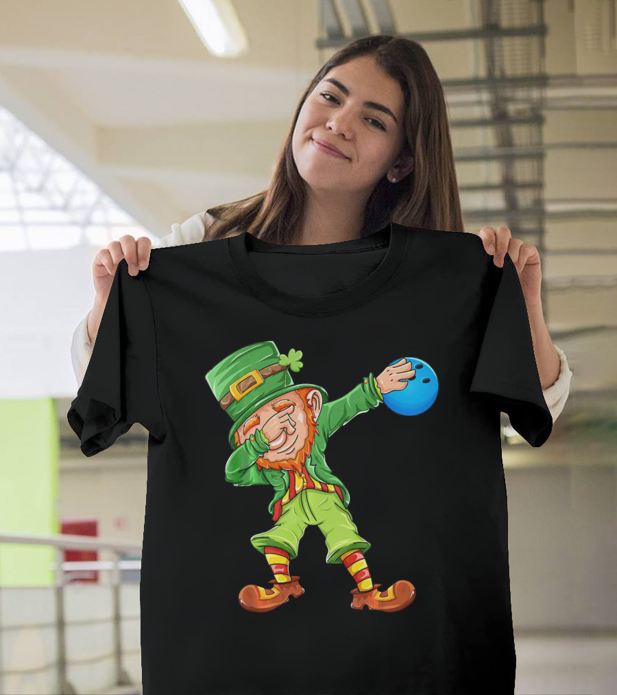 Bowling Leprechaun Dabbing with Bowling Ball T-Shirt