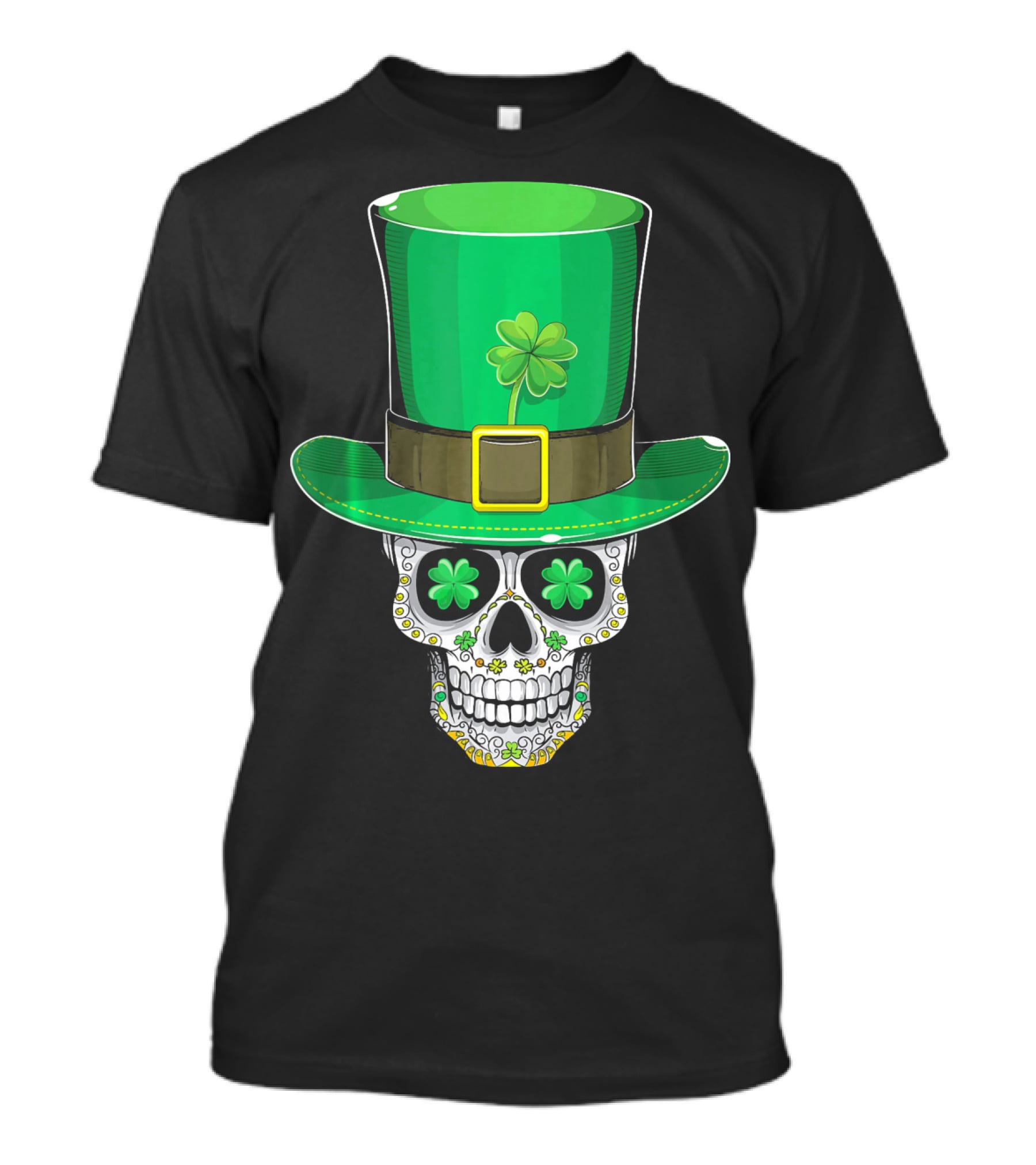St Patricks Day Shamrock Sugar Skull Leprechaun T-Shirt