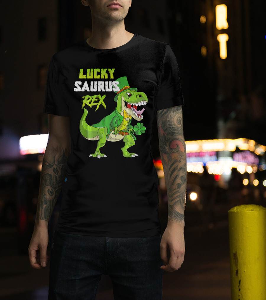Lucky Saurus Rex St. Patrick's Day Kids T-Rex T-Shirt