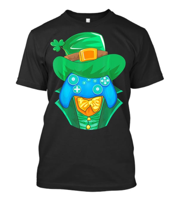Leprechaun Gamer Controller St Patrick's Day Shamrock Hat Bowtie T-Shirt
