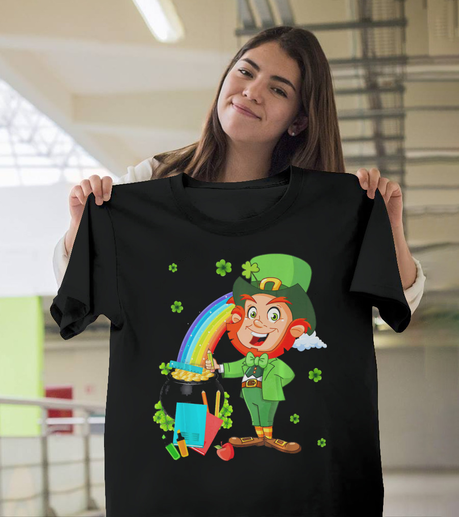 Leprechaun Teacher with Pot of Gold and Rainbow T-Shirt