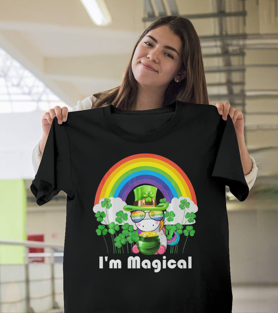I'm Magical St. Patrick's Day Unicorn with Rainbow and Shamrocks T-Shirt