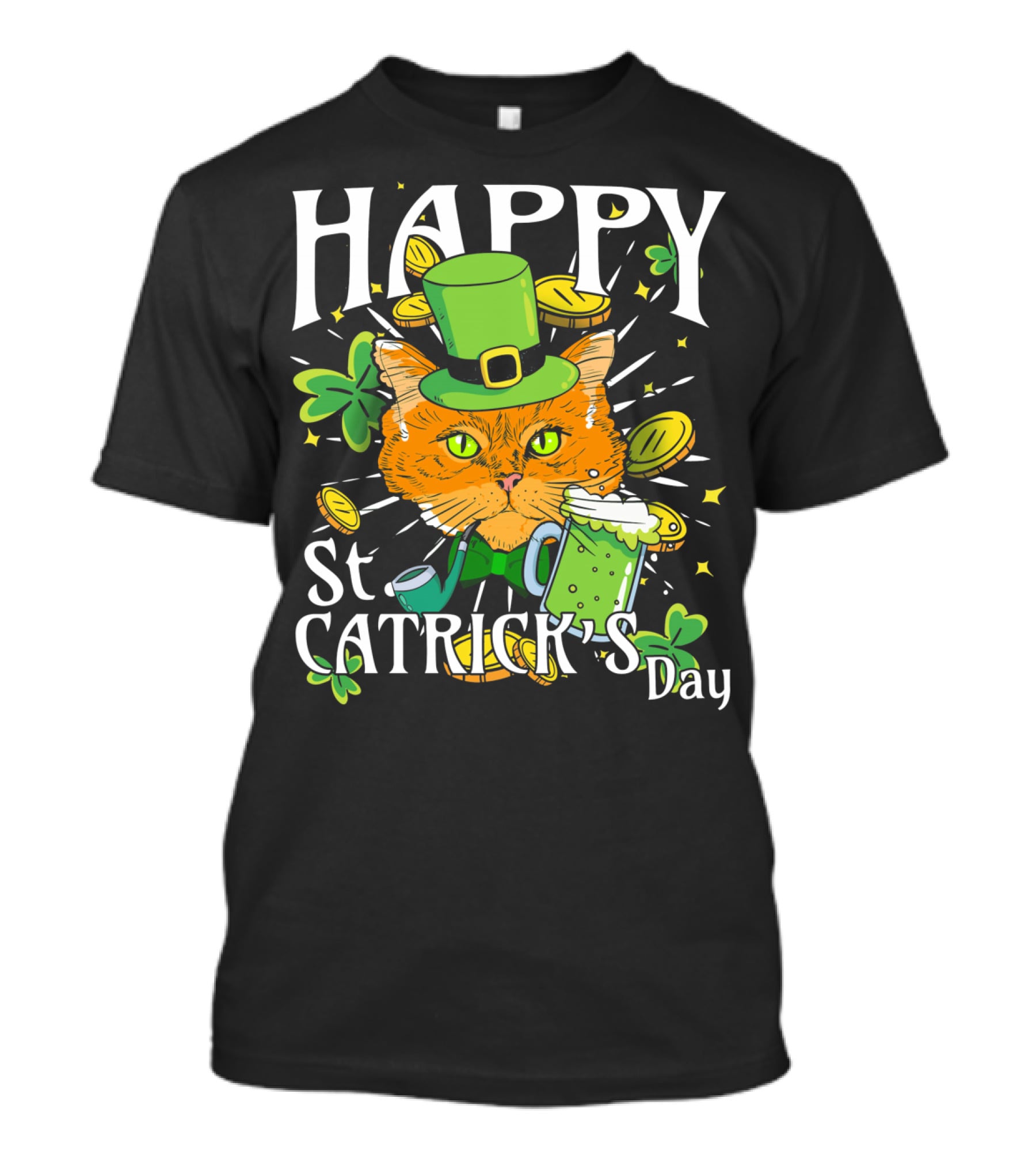 Happy St. Catricks Day Funny St. Patrick Cat Clover Coins T-Shirt