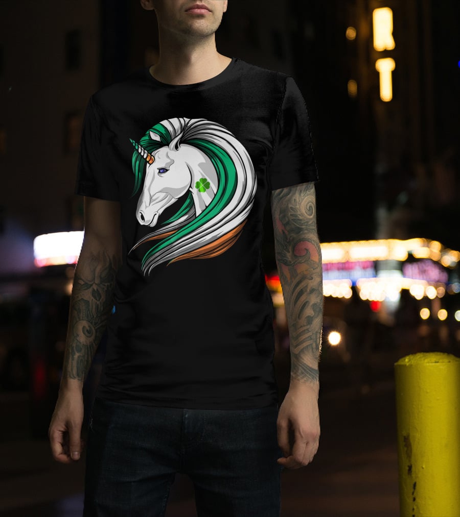 Ireland Flag Irish Flag Unicorn Shamrock Mane T-Shirt