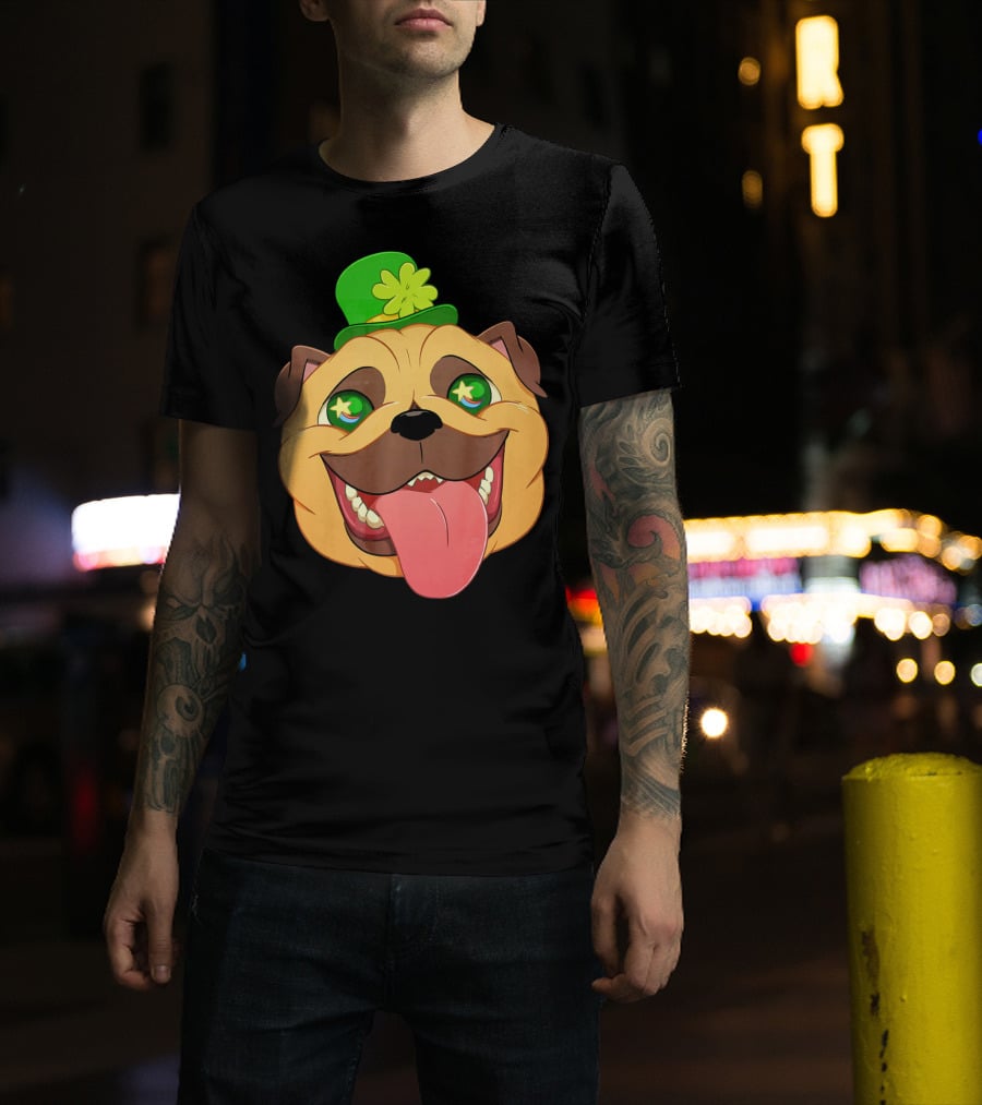 St Patricks Day Pug Leprechaun Irish Shamrock Hat T-Shirt