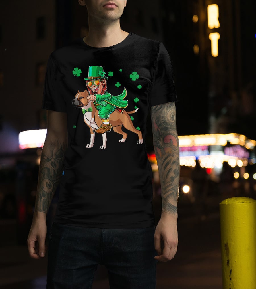 Leprechaun Riding Amstaff With Shamrock St. Patrick's Day T-Shirt