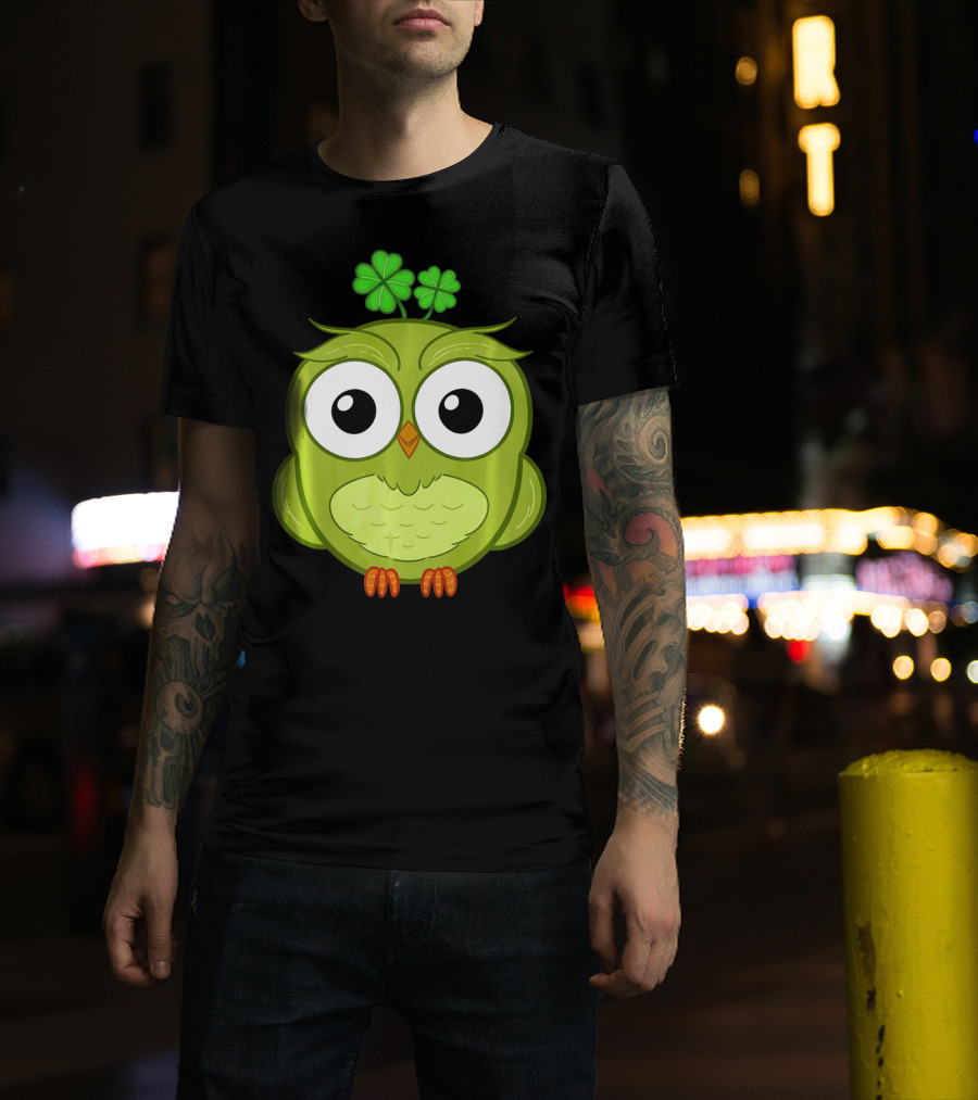 Lucky Green Owl With Shamrock T-Shirt