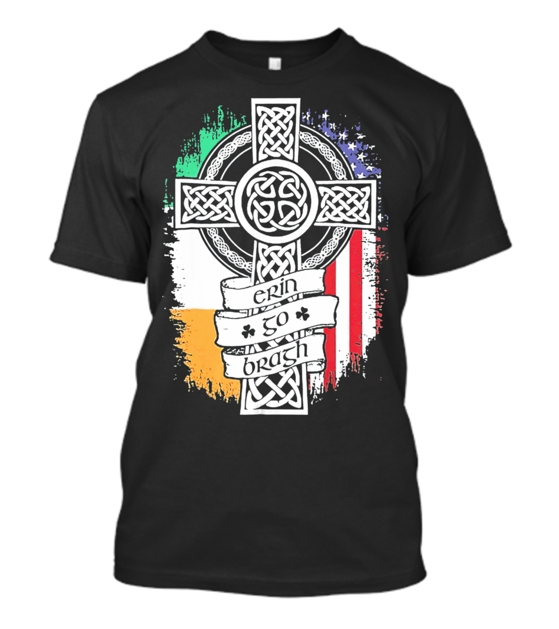 Erin Go Bragh Celtic Cross Irish American Flag T-Shirt