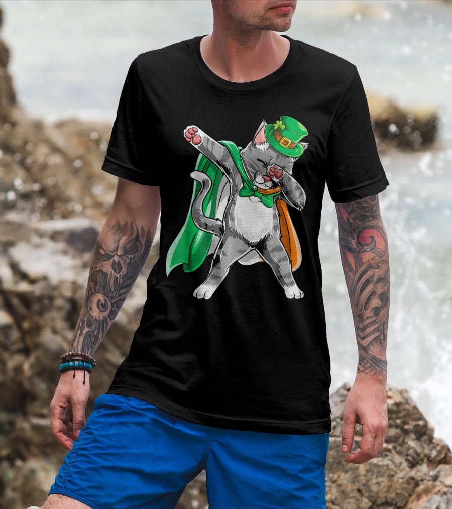 Dabbing Cat Irish Leprechaun St. Patrick's Day T-Shirt