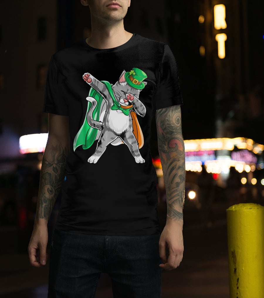 Dabbing Cat Irish Leprechaun St. Patrick's Day T-Shirt