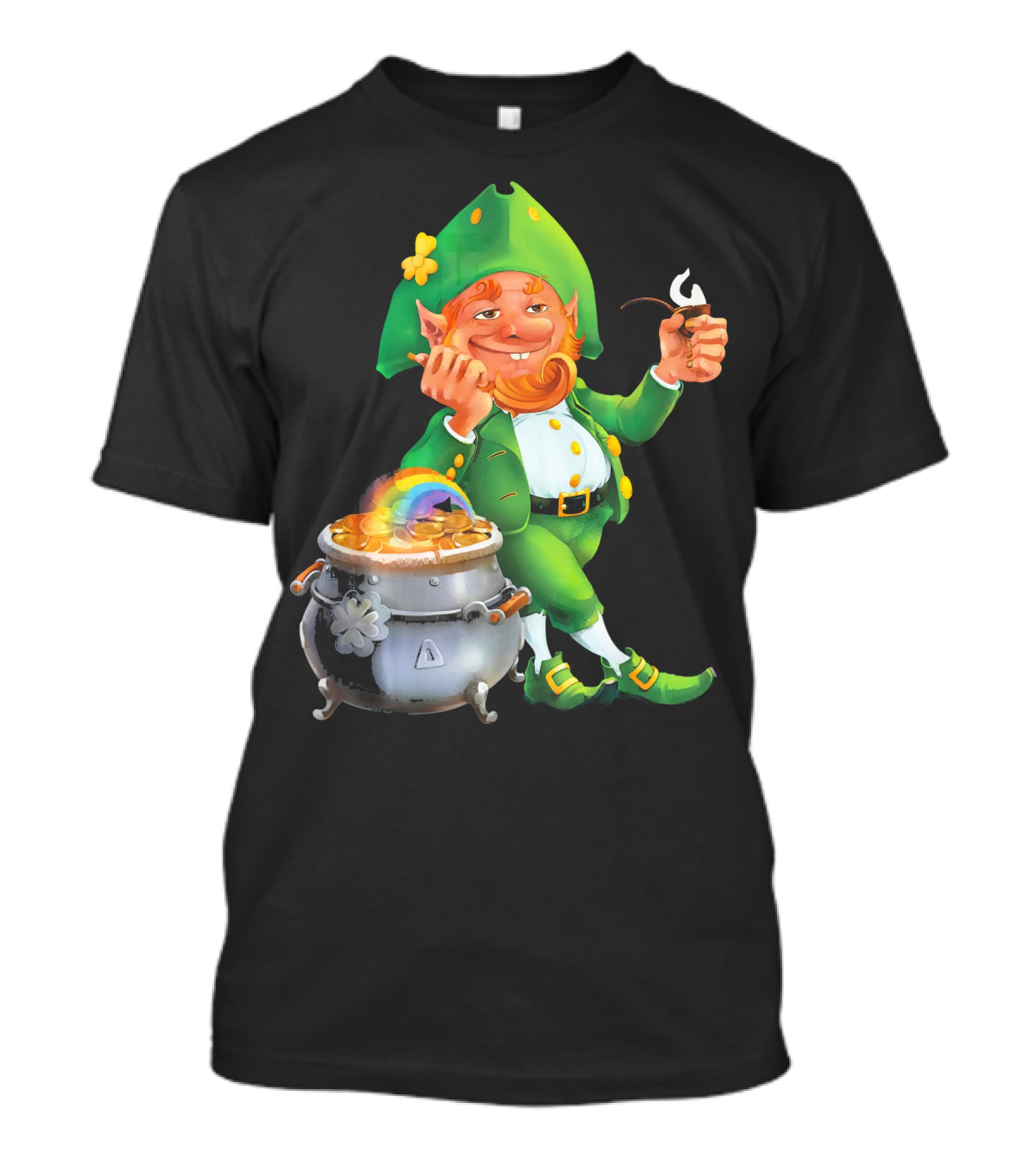 Cool Leprechaun With Rainbow And Gold Pot T-Shirt