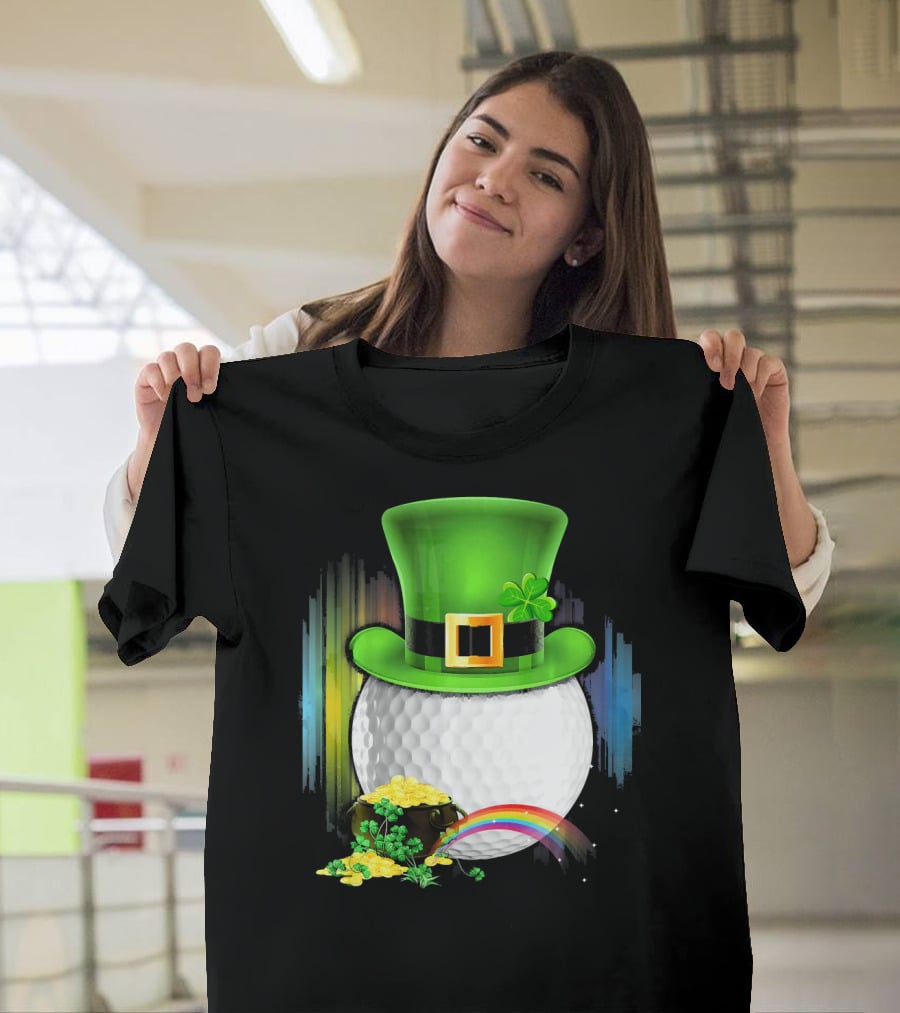 Golf Leprechaun Coin Rainbow Saint Patrick's Day T-Shirt