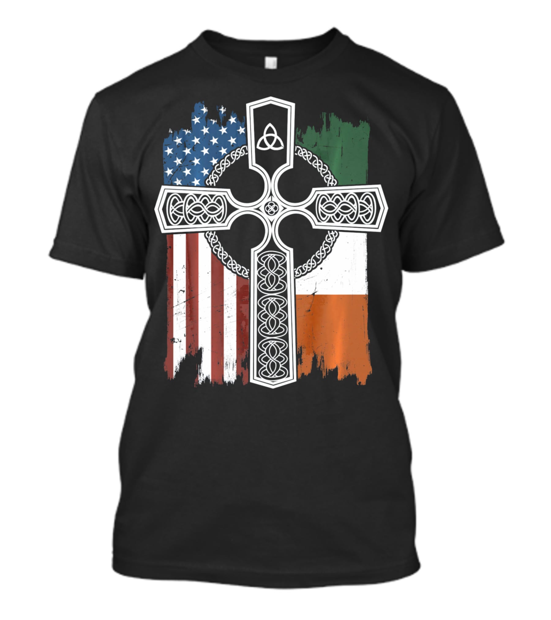 American Irish Flag Celtic Cross With Triquetra T-Shirt