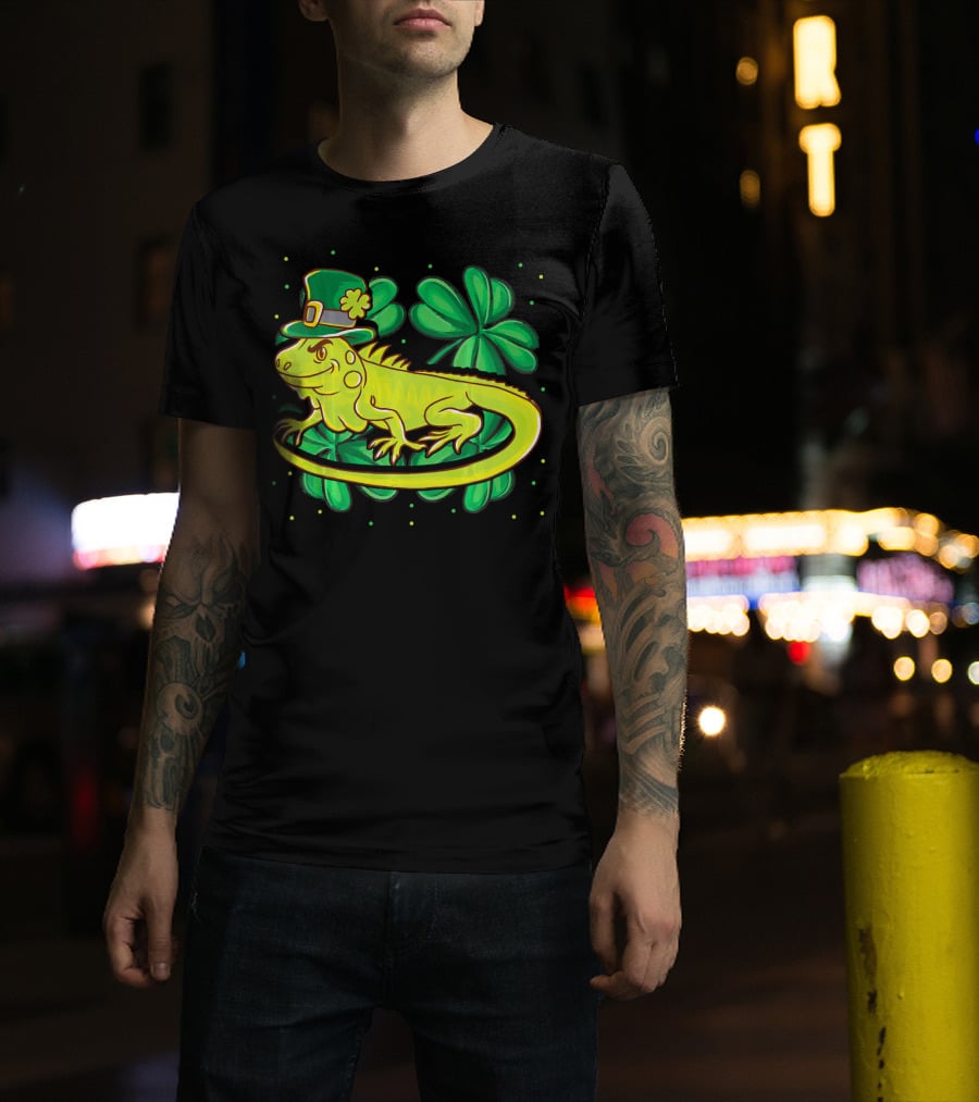 Leprechaun Hat Iguana Shamrock Lucky Charm Reptile T-Shirt
