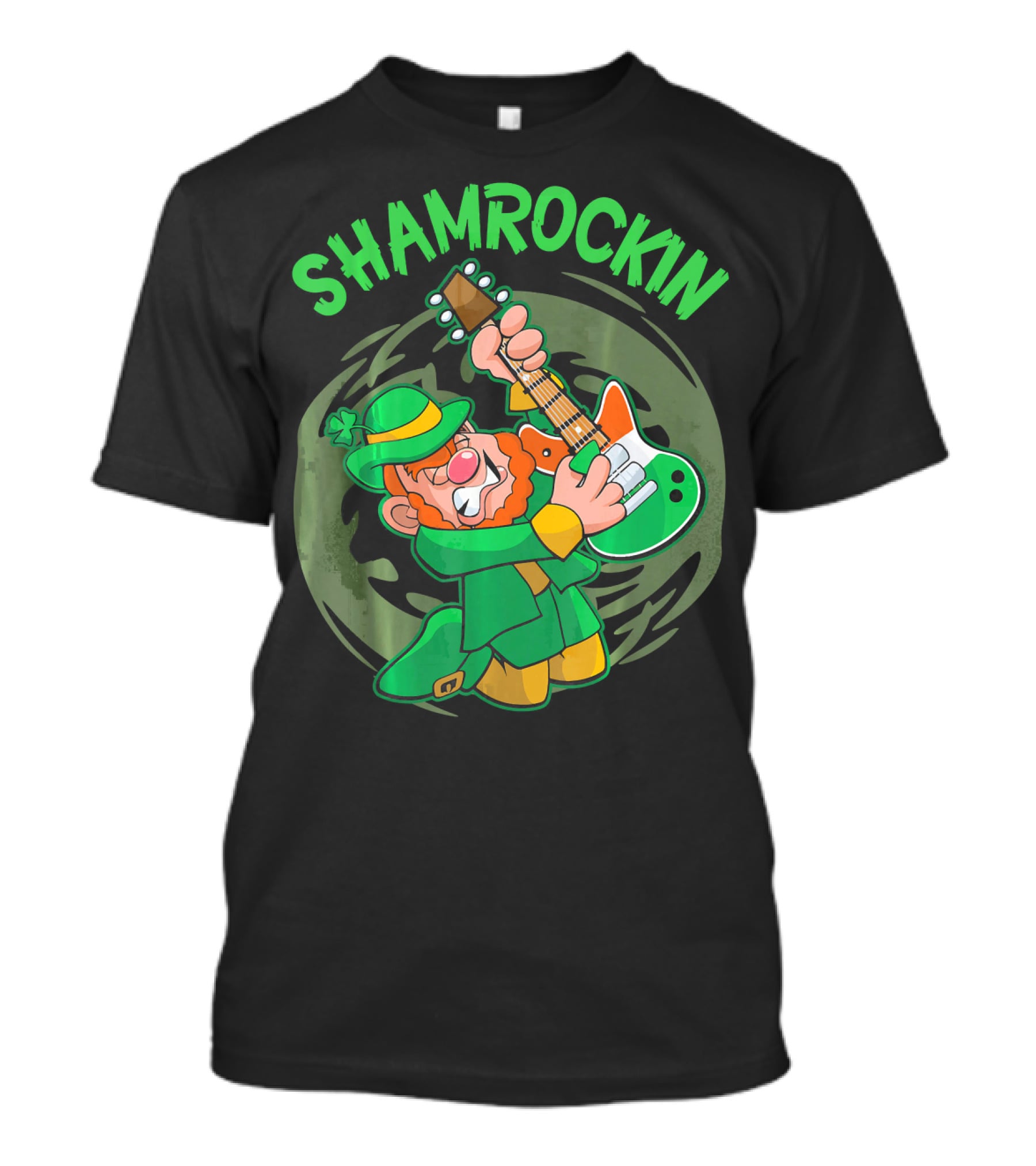 Shamrockin Leprechaun Playing Guitar In Green T-Shirt