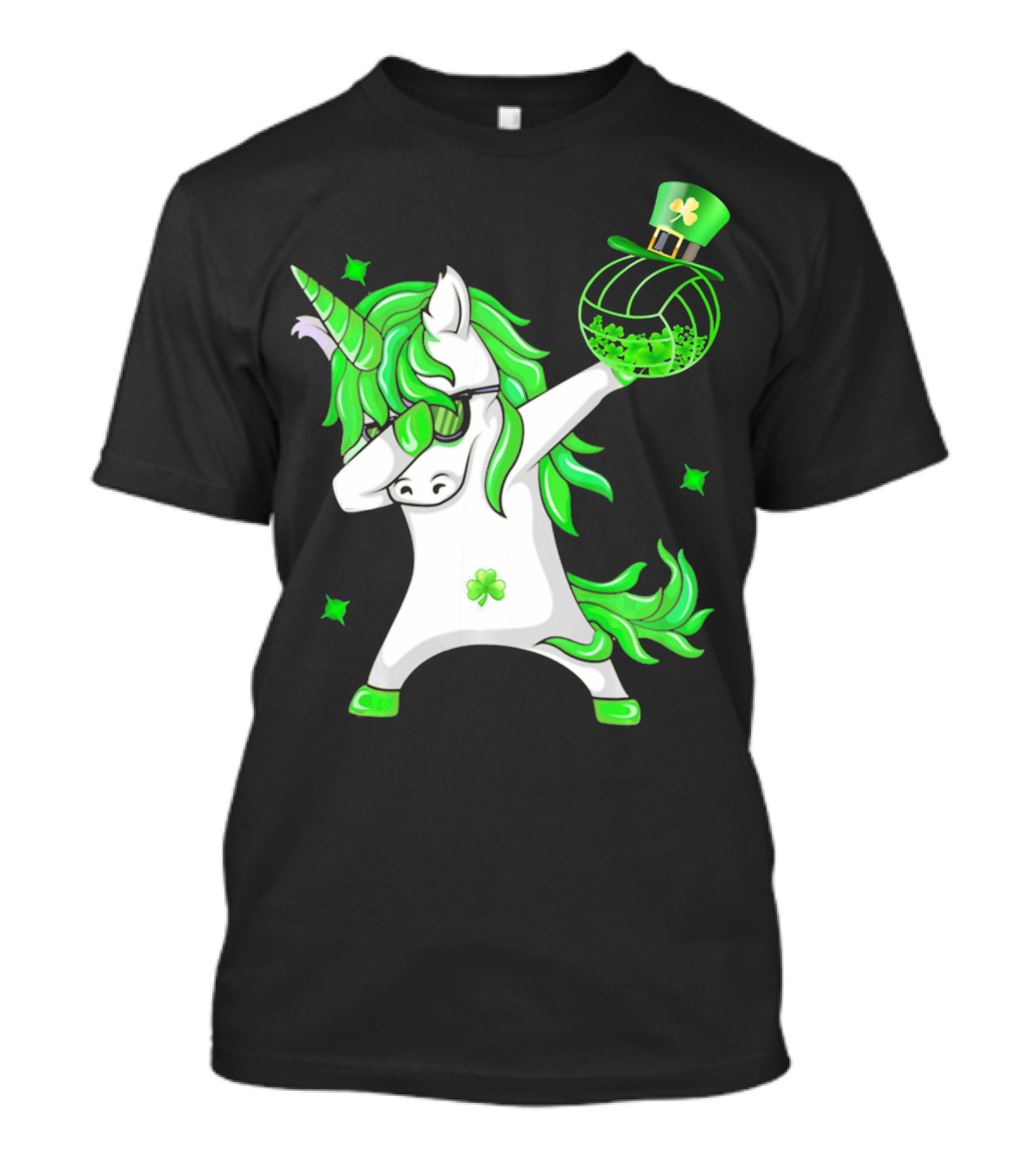 Happy St Patricks Day Dabbing Unicorn With Shamrock Hat And Green Hair T-Shirt