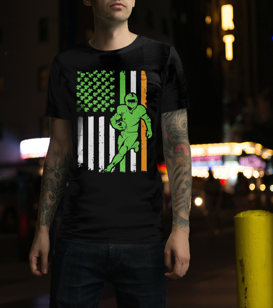 Irish American Football Flag St Patricks Day Shamrock Stripes T-Shirt
