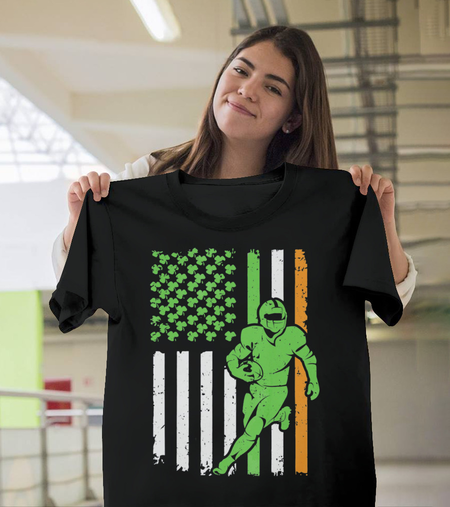 Irish American Football Flag St Patricks Day Shamrock Stripes T-Shirt