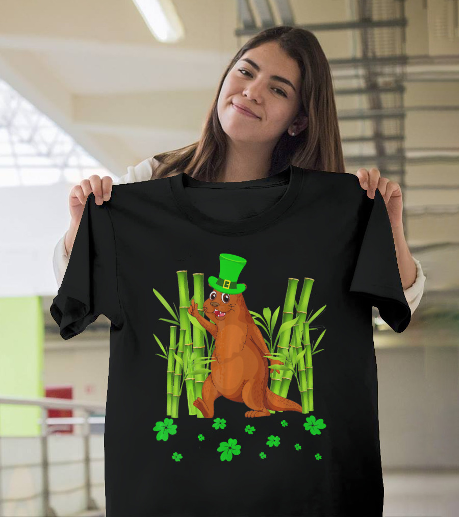 Leprechaun Otter St Patricks Day Shamrock Bamboo T-Shirt