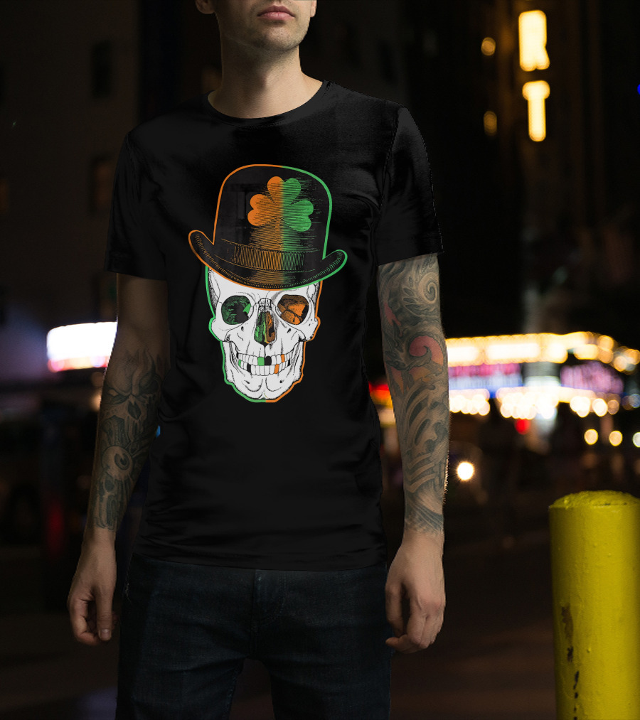 St Paddys Day Irish Leprechaun Skull Shamrock Hat T-Shirt