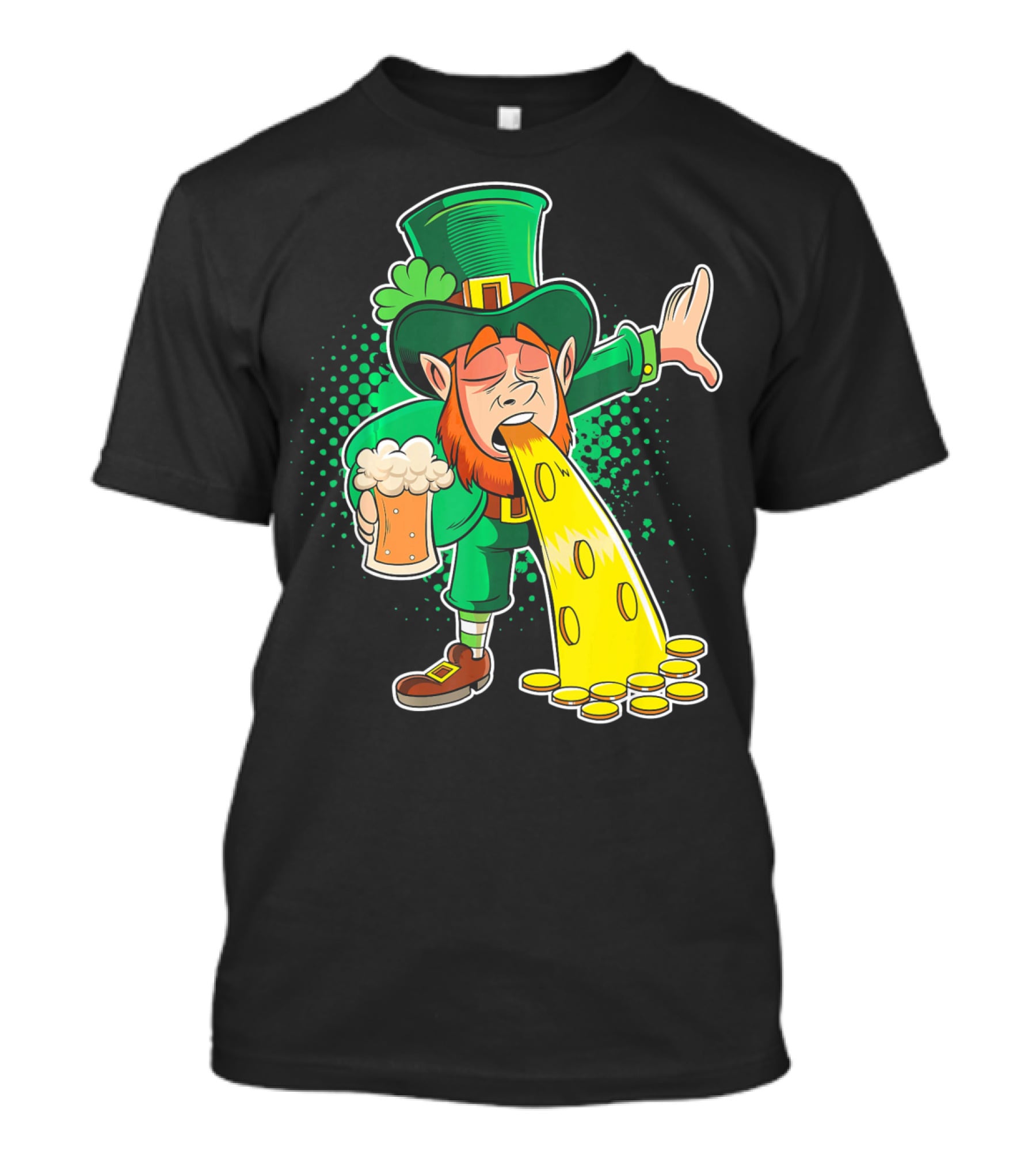 Drunk Leprechaun Puking Gold Coins And Beer Mug T-Shirt