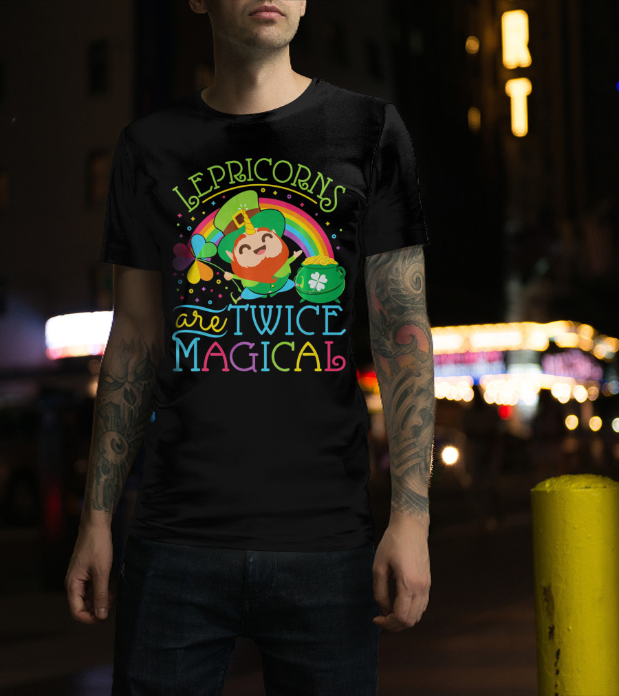 Lepricorns Are Twice Magical St. Patrick's Day Rainbow Clover T-Shirt
