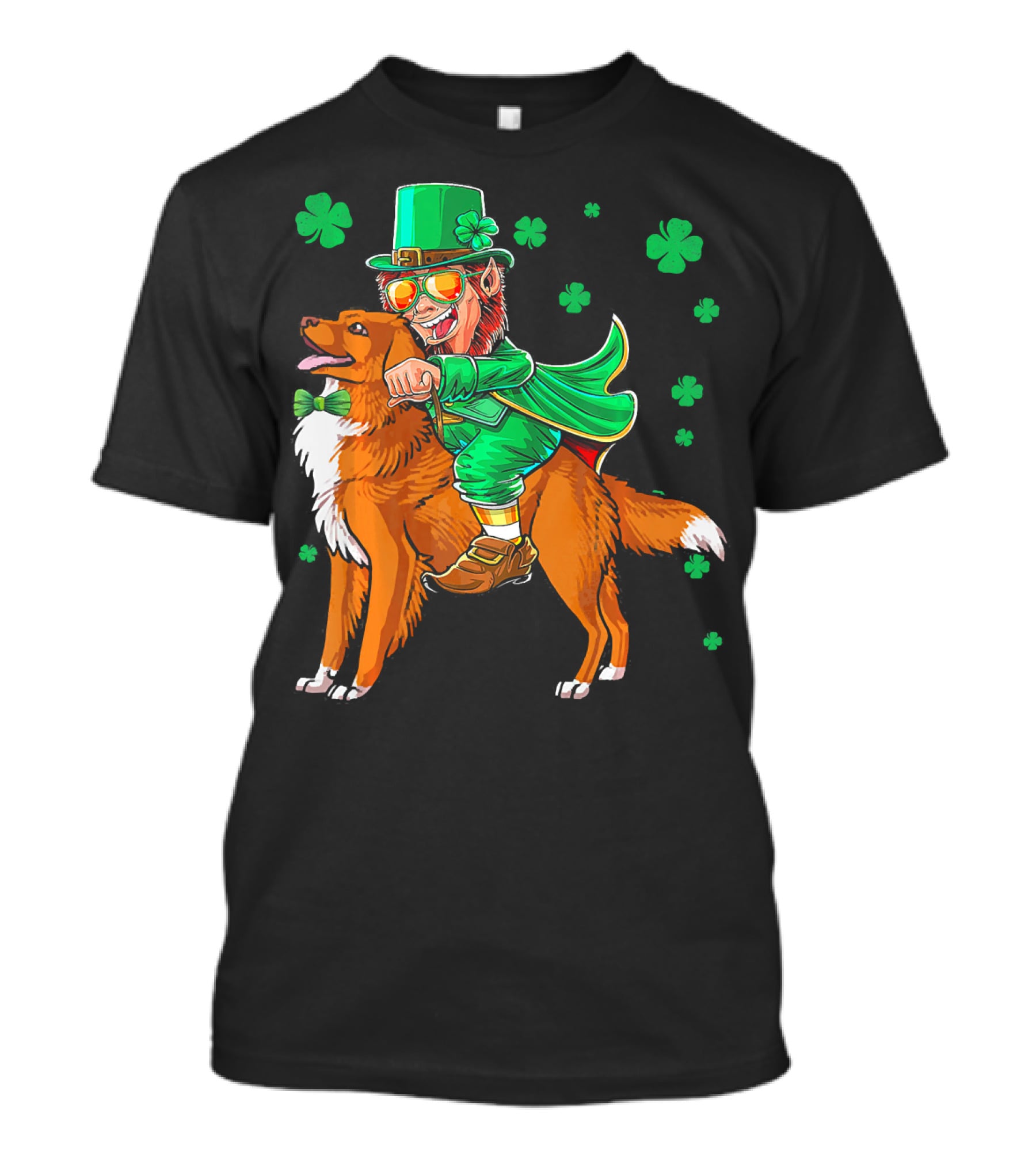 Leprechaun Riding Nova Scotia Duck Tolling Retriever With Shamrocks T-Shirt