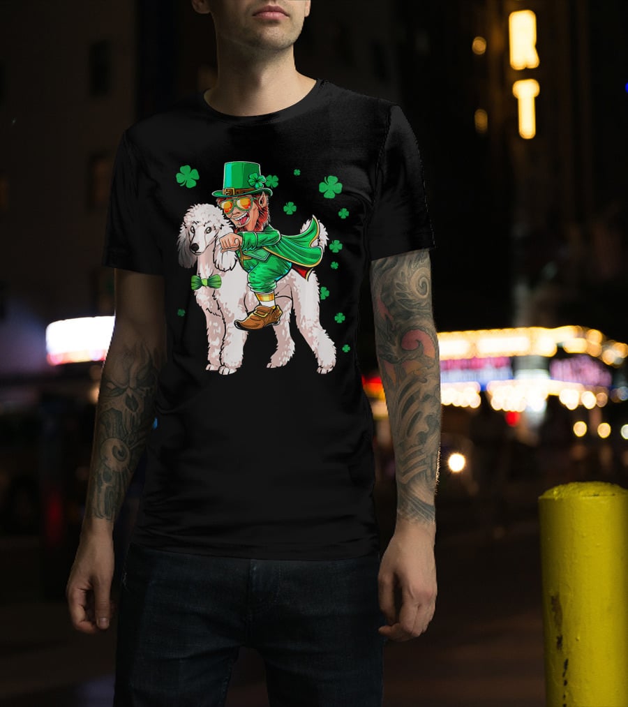 Leprechaun Riding Poodle With Shamrocks St. Patrick's Day T-Shirt