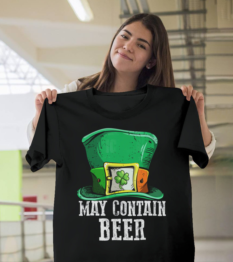 May Contain Beer Green Hat With Shamrock Buckle T-Shirt