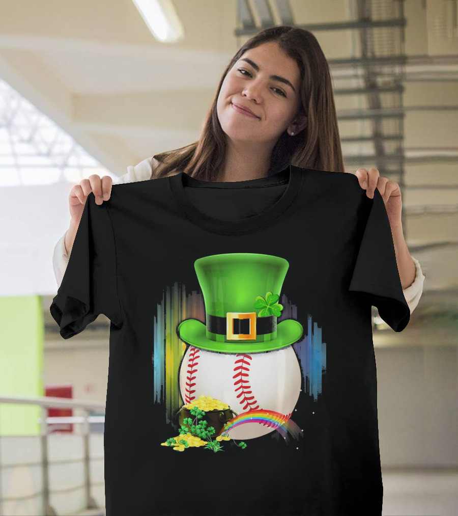 Leprechaun Hat Rainbow Coins Baseball Saint Patricks T-Shirt