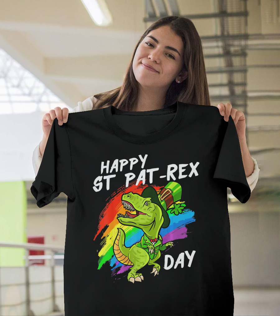 Happy St Pat Rex Day Cute St Patrick Dinosaur Rainbow T-Shirt