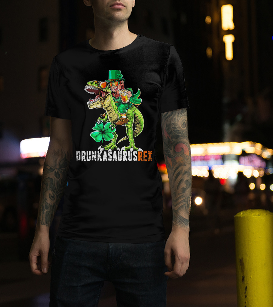 Drunkasaurus Rex St. Patrick's Day Leprechaun Dinosaur Fun T-Shirt