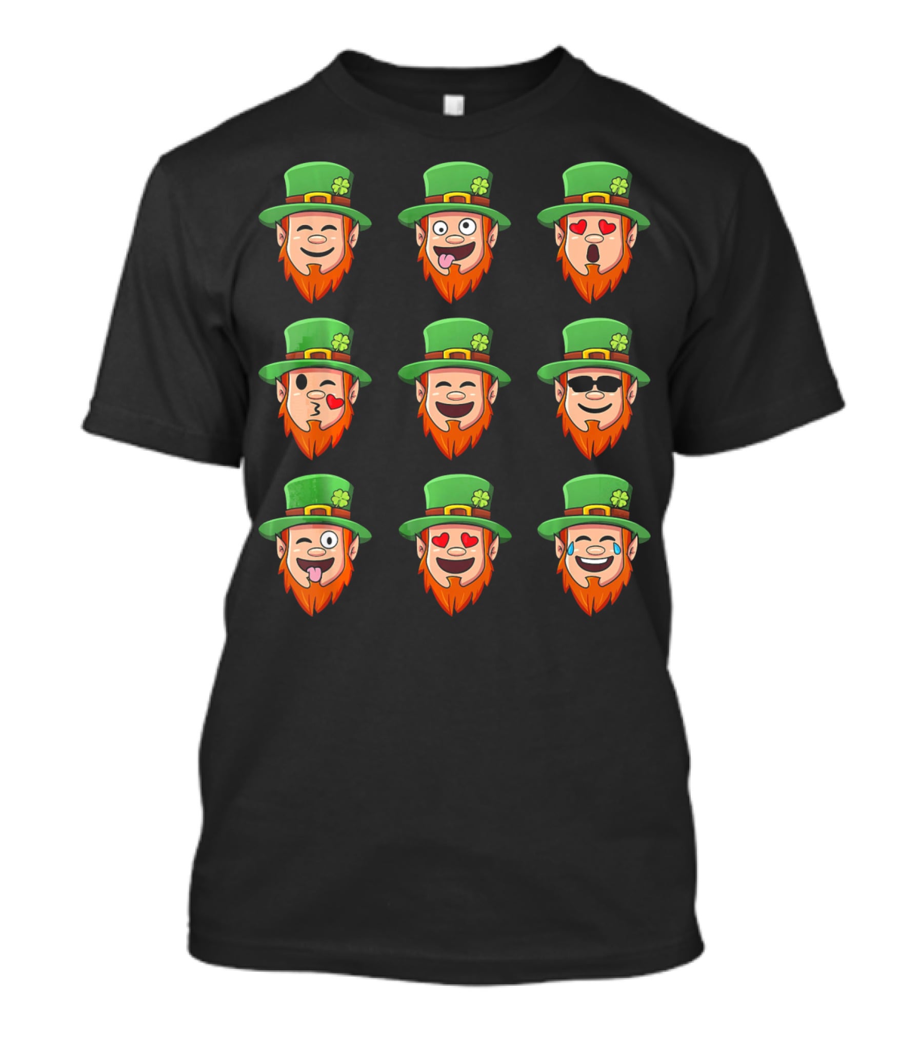 Leprechaun Emoji Faces With Various Expressions In Green Hat And Orange Beard T-Shirt
