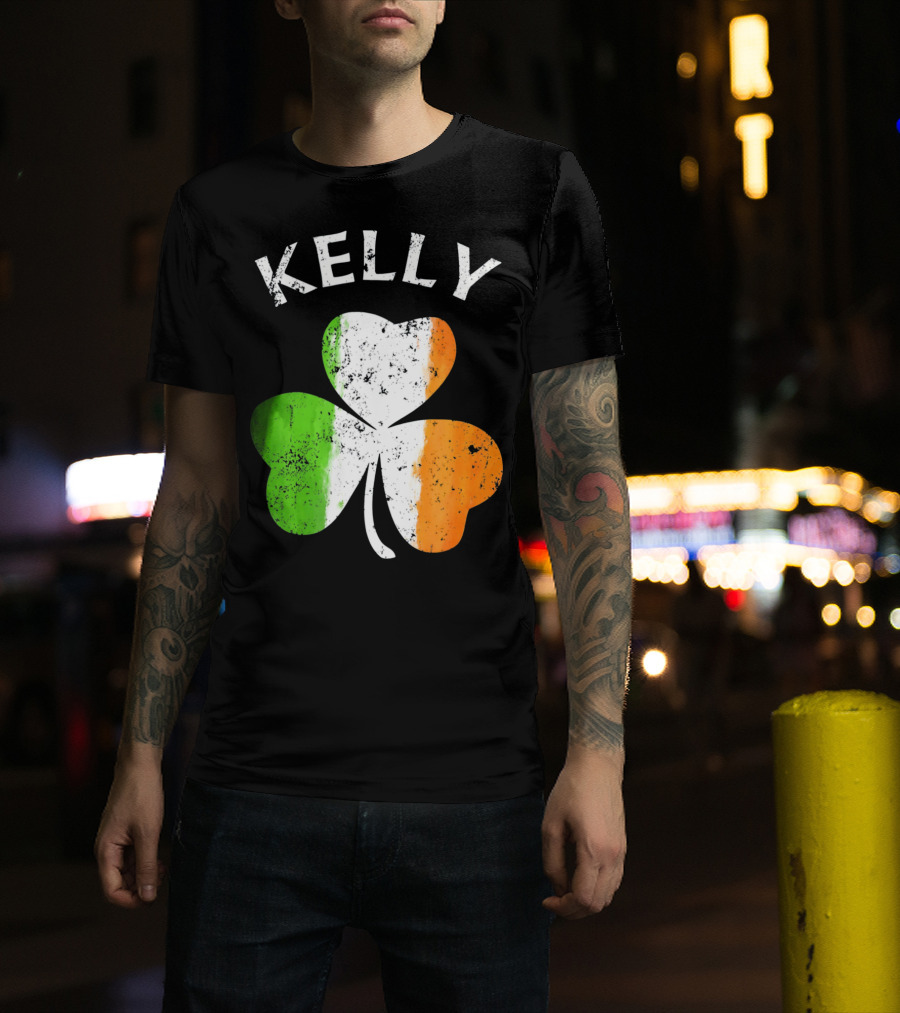 Kelly Irish Shamrock St Patricks Grunge Style Flag T-Shirt