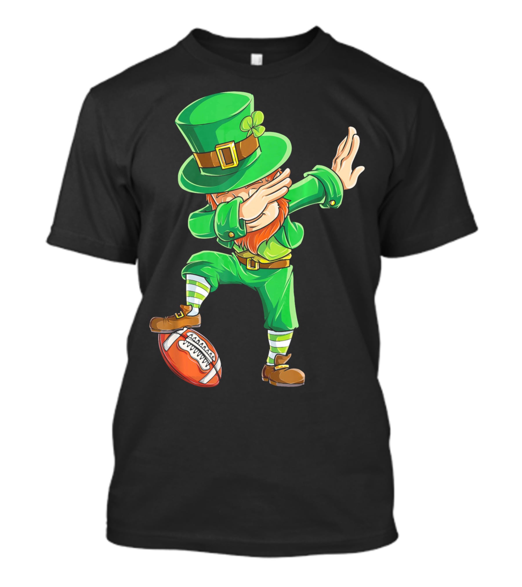 Leprechaun Dabbing On Football With Green Hat And Orange Beard T-Shirt